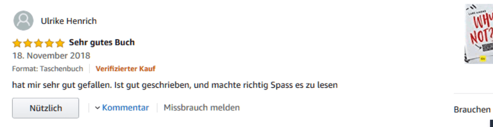 Screenshot einer Amazonbewertung